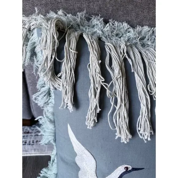 LOLOI Justina Blakeney blue beaded Egret bird embellished accent throw pillow - Picture 4 of 6
